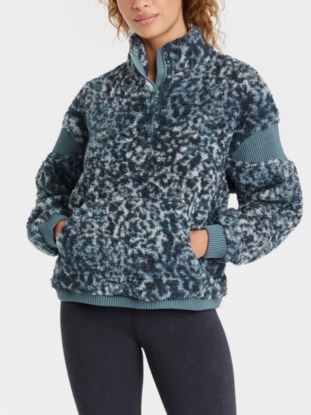 JoyLab Teal & Navy Sherpa Half-Zip Pullover size Small Great condition